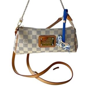 Louis Vuitton Eva Damier Azur Chain Clutch 2 Way Purse Crossbody Pouchette